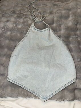 M PacSun Light Wash Denim Handkerchief Halter Crop Top